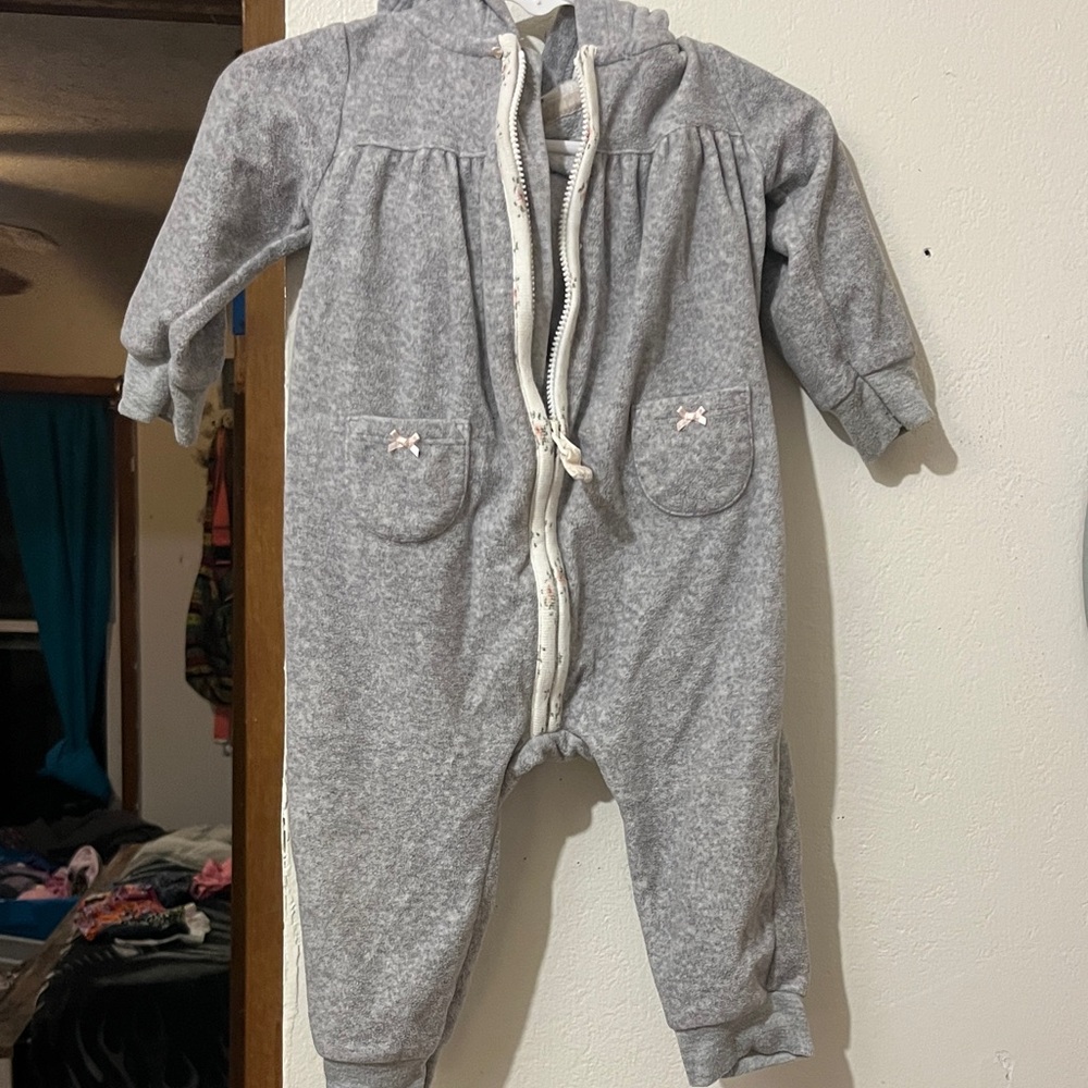 Carter's Heather Gray Hooded Baby Footed One-Piece